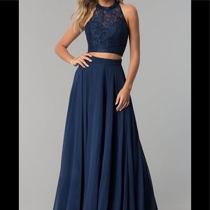Two Piece Chiffon Long Navy Dress. Brand New